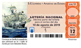 Décimo del sorteo de Lotería Nacional del 10 de Agosto de 2019