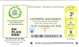 Décimo del sorteo de Lotería Nacional del 19 de Noviembre de 2022