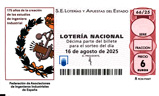 Décimo del sorteo de Lotería Nacional del 16 de Agosto de 2025