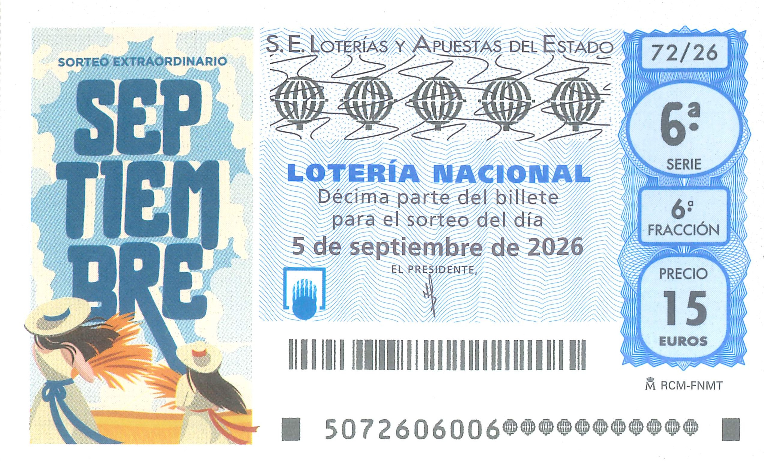 Décimo del sorteo de Lotería Nacional del 5 de Septiembre de 2026